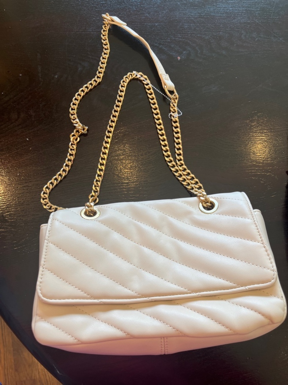 The Drop Quilted Cream Shoulder Bag with Gold Chain Strap